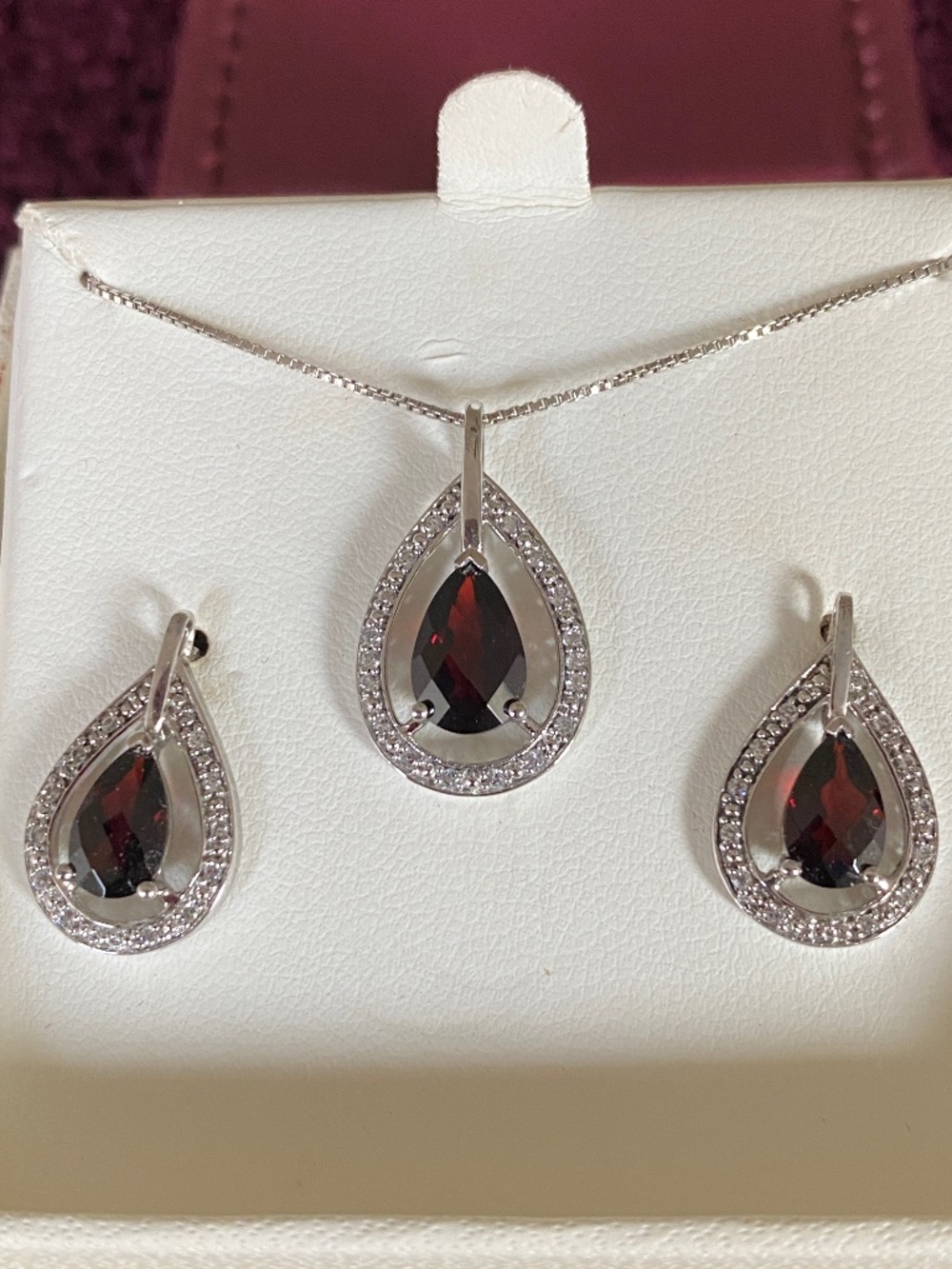 Helzberg Garnet and Diamond Necklace and Earring Set